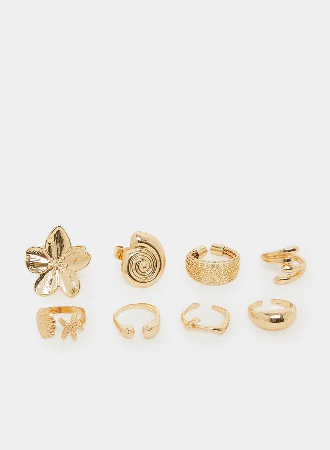 Styli  Pack of 8 - Gold Statement Rings for Women | Best Price UAE